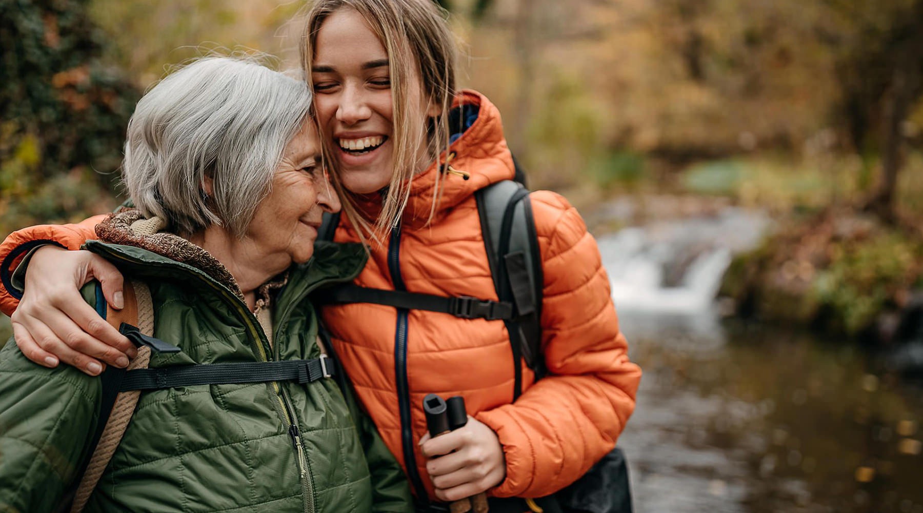 a family hiking together
