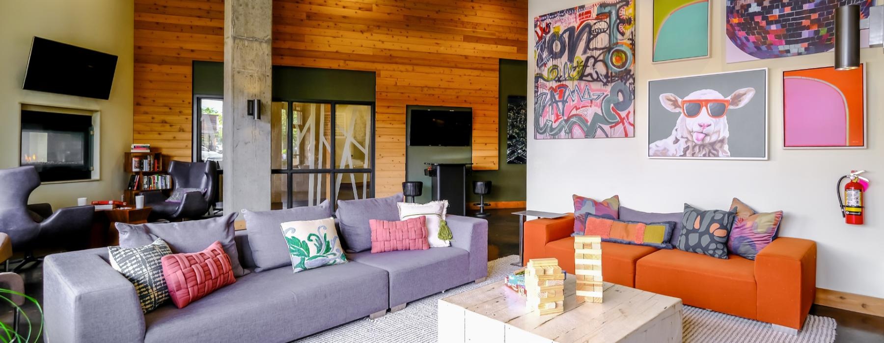 a living room with a couch and a coffee table