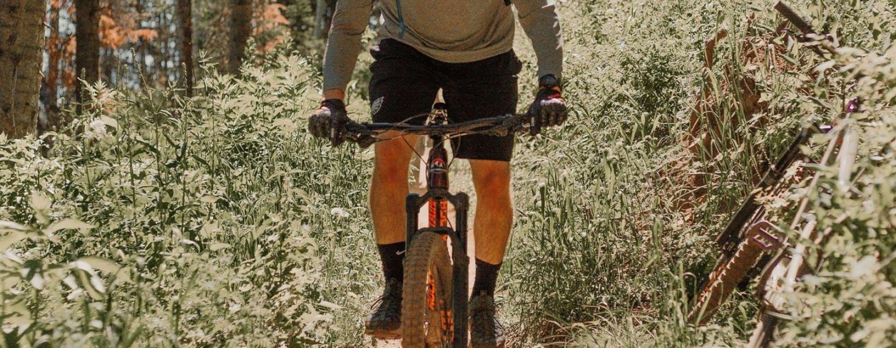 man riding a bike on a trail in the woods