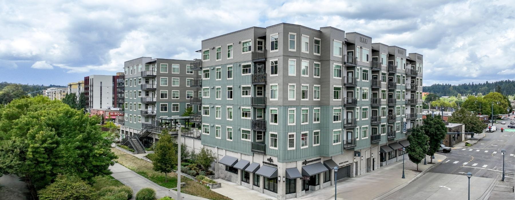 a building with a parking lot